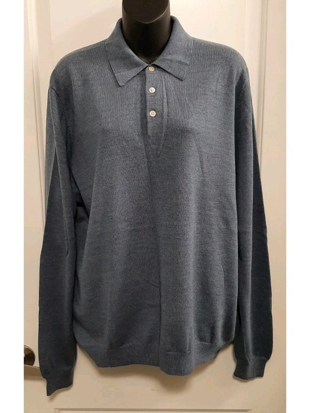 Vtg Brooks Brothers Extra Fine Italian Merino Wool Sweater Polo Mens Large Blue